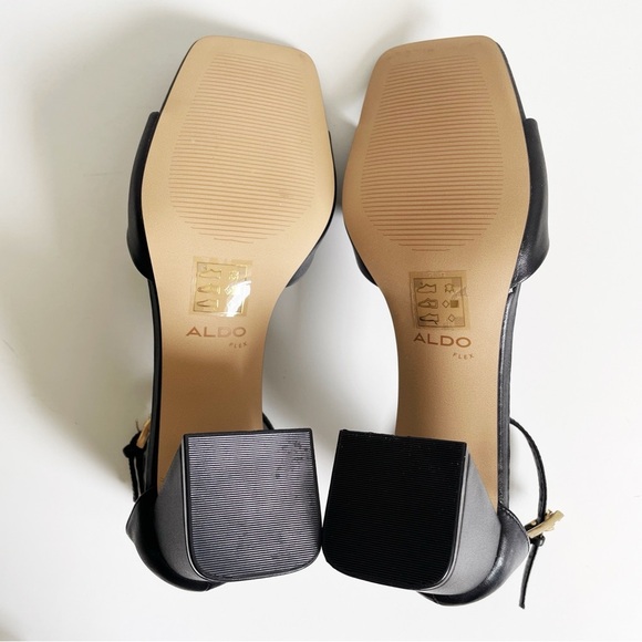 NEW ALDO Safdie Ankle strap heels sandal Block heel square toe black leather 8.5 - Picture 9 of 16